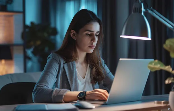 طالبة على الحاسوب